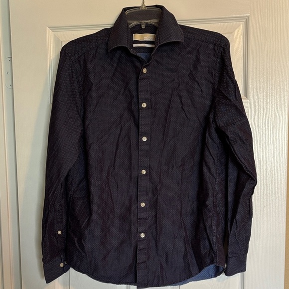 MICHAEL Michael Kors men’s blue polka dot button down shirt size 15-15.5 - Picture 1 of 9